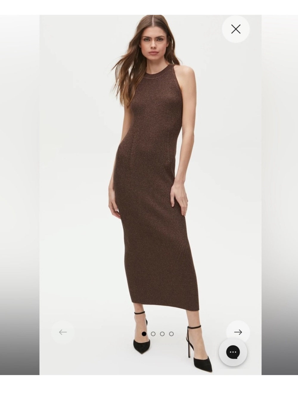 Michael Stars shimmering Brown Ribbed Halter Maxi Dress